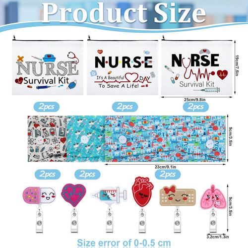 18-Piece Nurse Appreciation Gift Survival Kit – Appreciation Gifts for Women, Makeup Bags, Badge Reels & Headbands