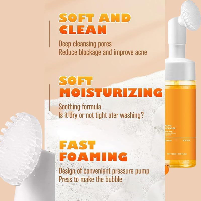 2-Pack Turmeric Face Wash with Exfoliating Brush – Gentle Deep Clean & Glow
